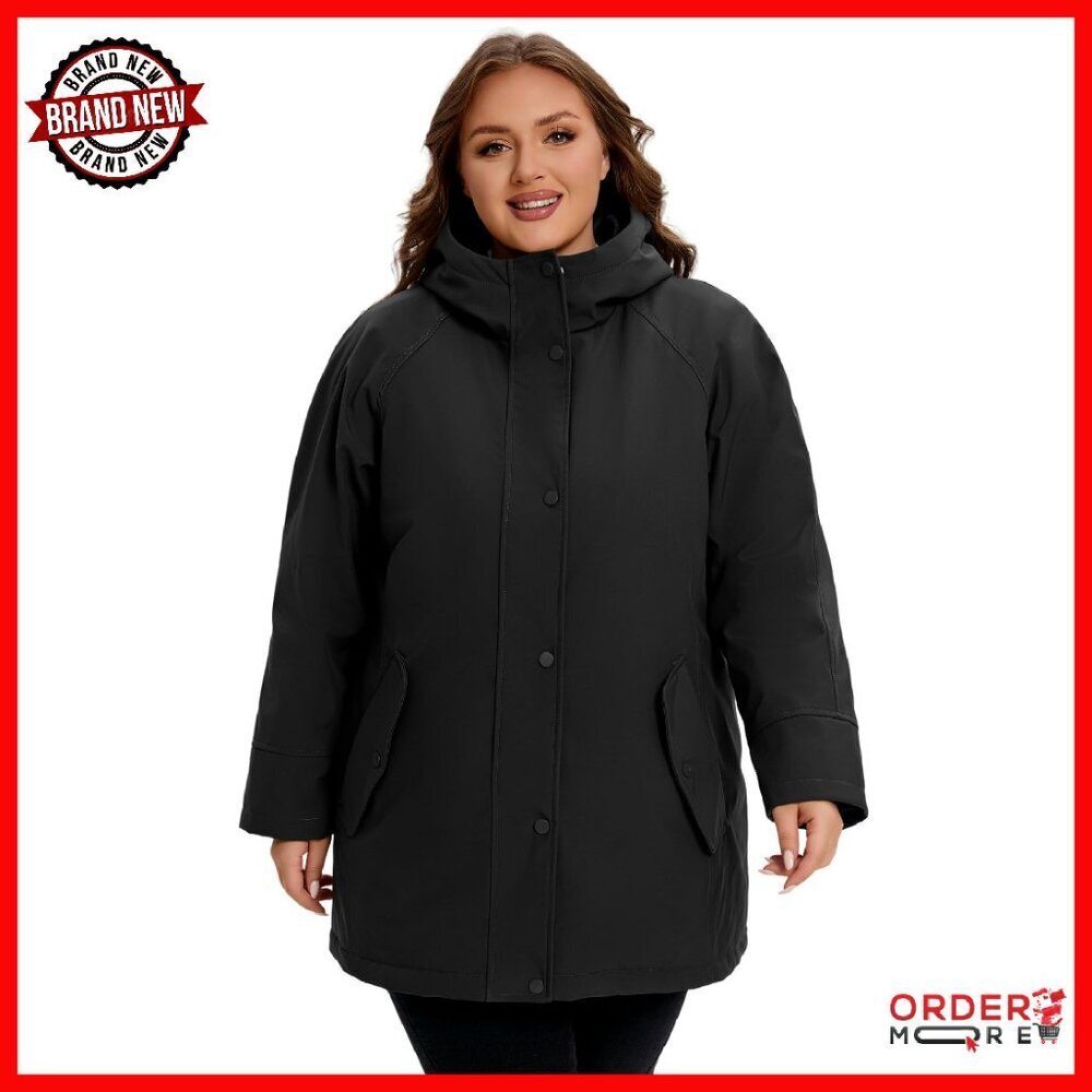 Plus Size Softshell Jacket with Hood, Windproof Warm Coat for Outdoor